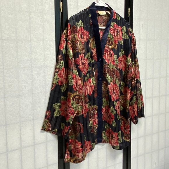 Victorias Secret Gold Label Vintage Sheer Floral Stripe Paisley Button Up Blouse - Picture 3 of 12